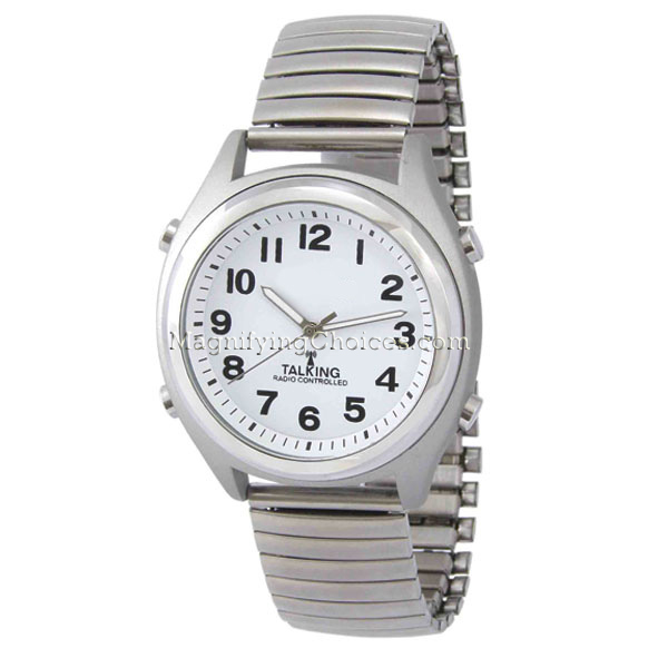 Men's Atomic Talking Watch - White Face with Black Numbers - Click Image to Close